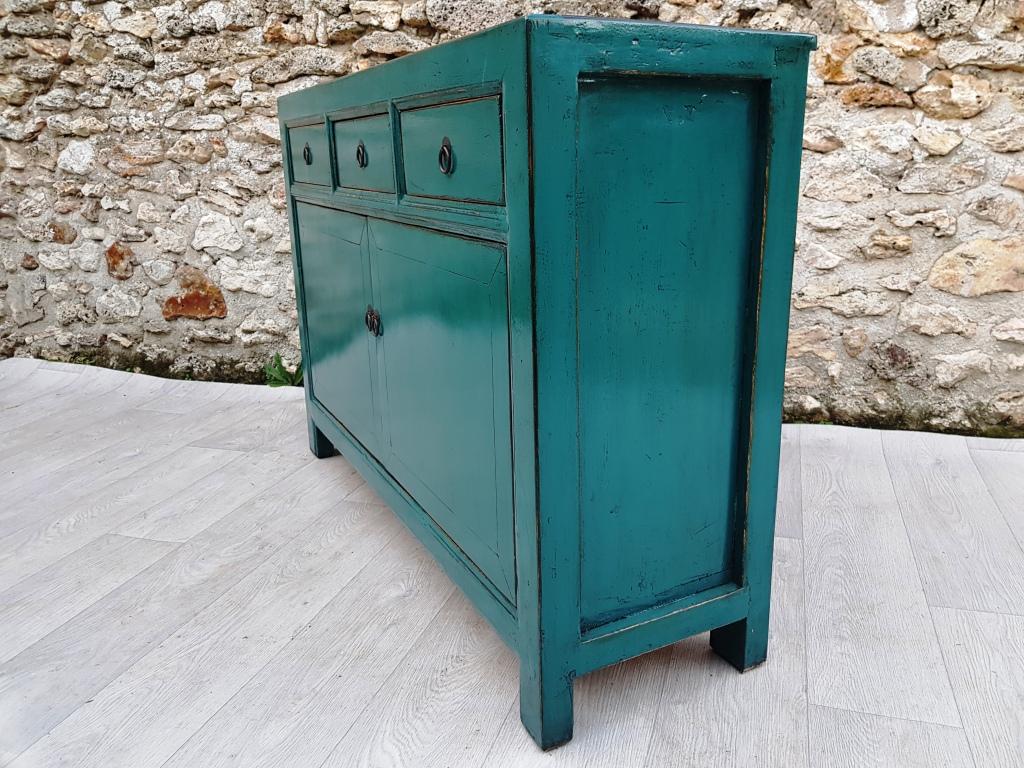 Turquoise Blue Lacquered Living Room Buffet with 3 Drawers 2 Doors
