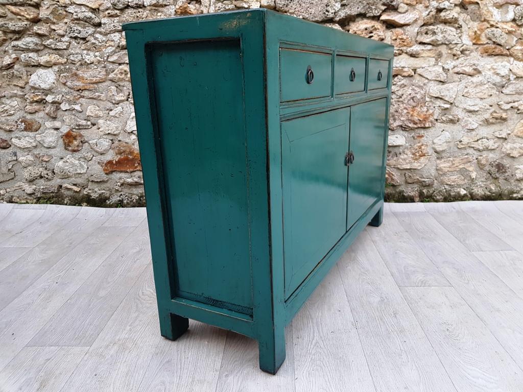 Turquoise Blue Lacquered Living Room Buffet with 3 Drawers 2 Doors