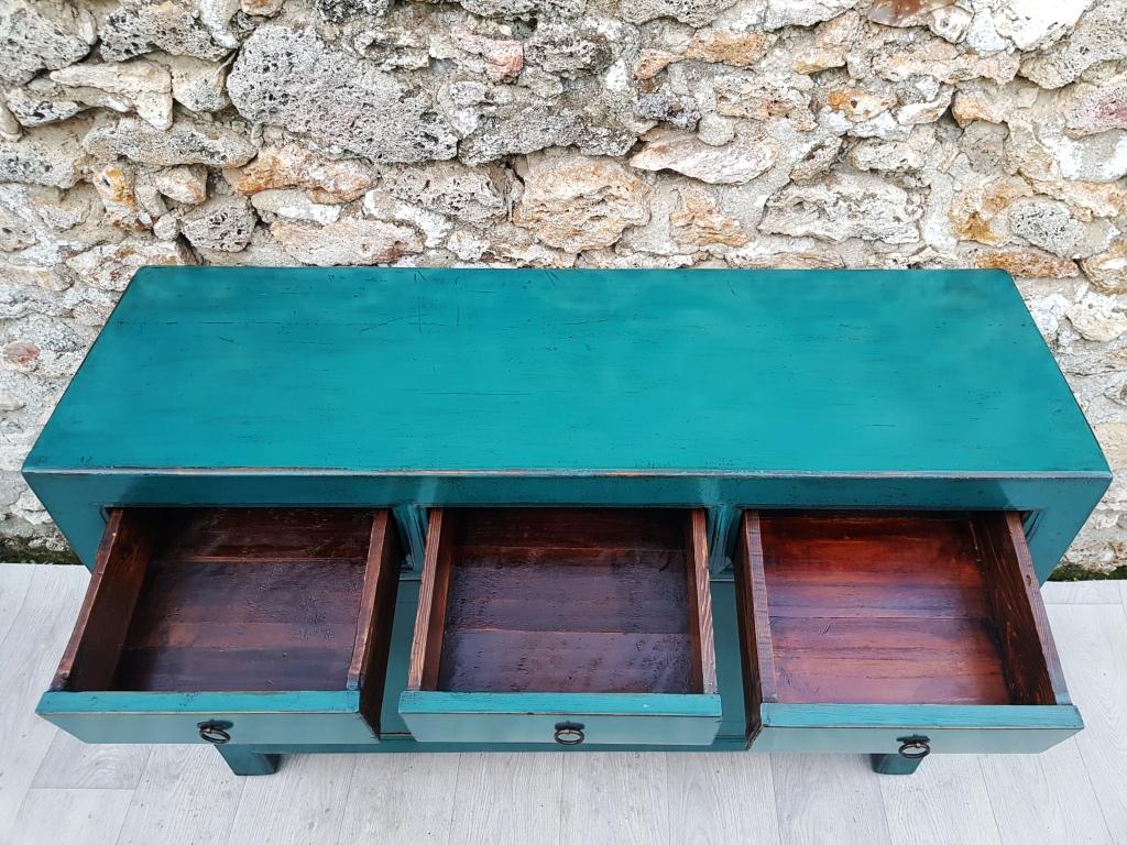 Turquoise Blue Lacquered Living Room Buffet with 3 Drawers 2 Doors