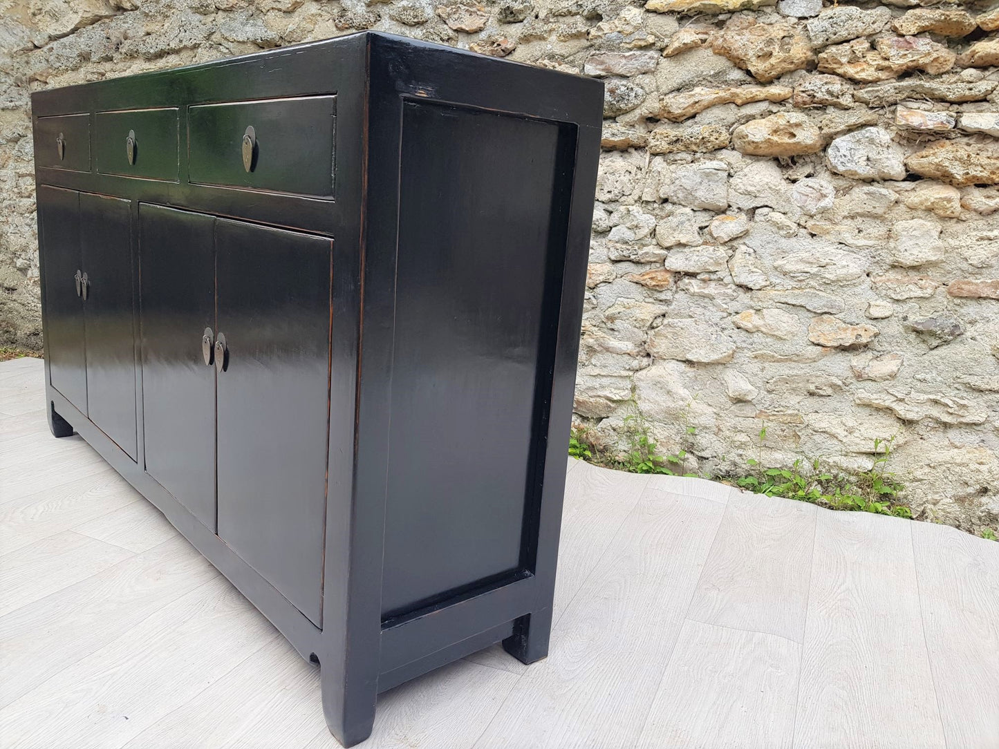 grand buffet 4 portes 3 tiroirs noir laqué droit