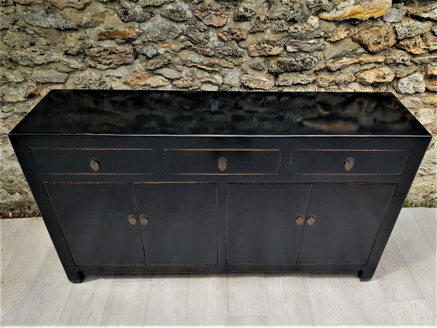 grand buffet 4 portes 3 tiroirs noir laqué dessus