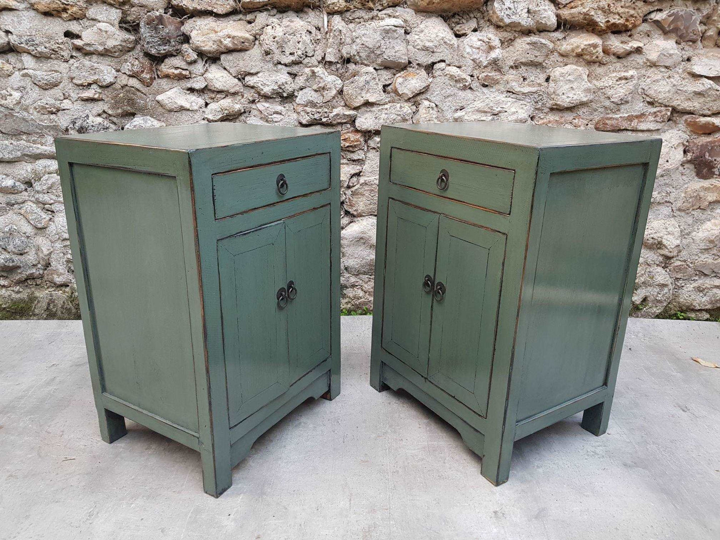 table de nuit chevet 1 tiroir 2 portes laqué couleur vert amande vert d'eau vert de gris 1