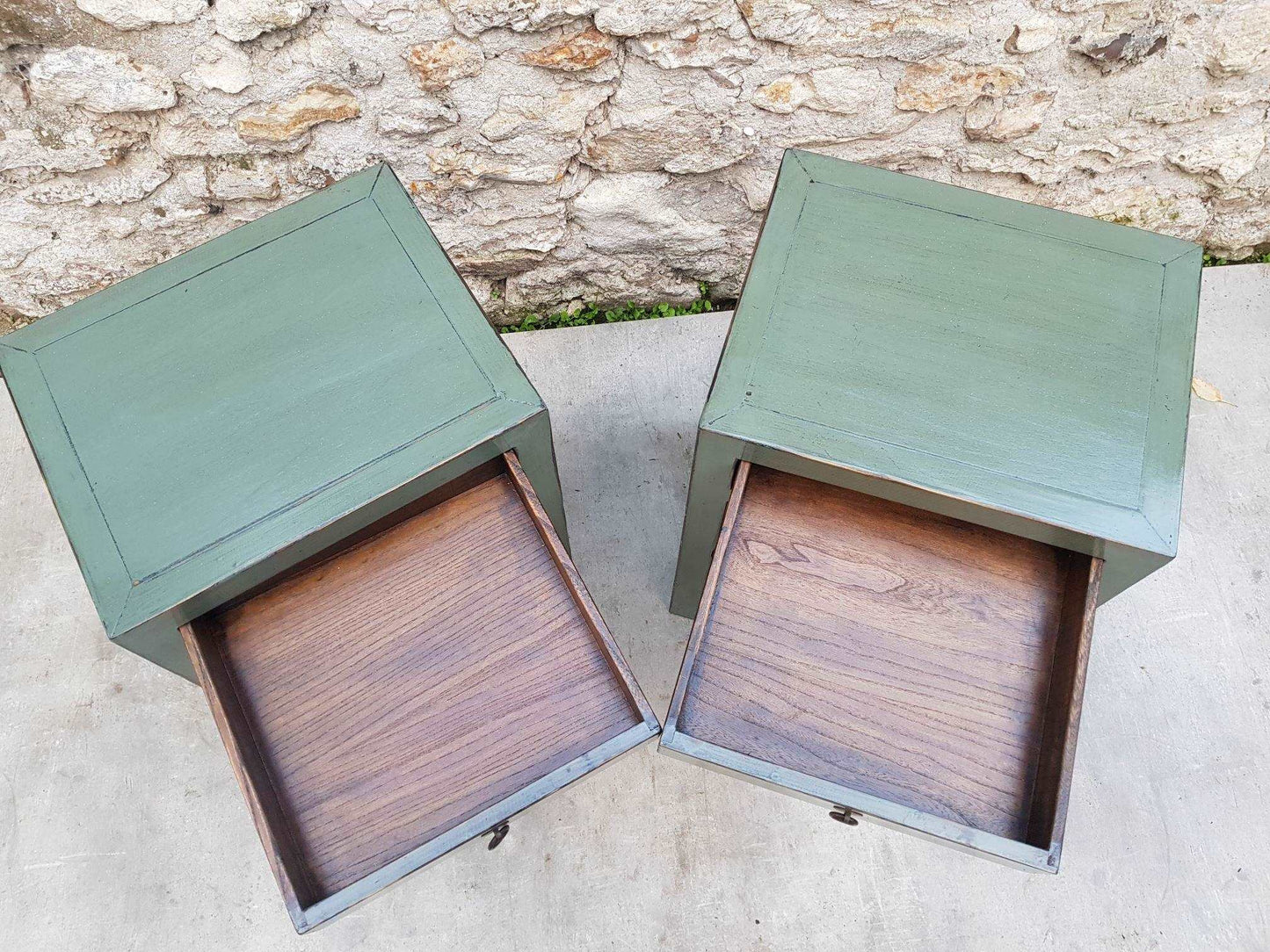 table de nuit chevet 1 tiroir 2 portes laqué couleur vert amande vert d'eau vert de gris 2