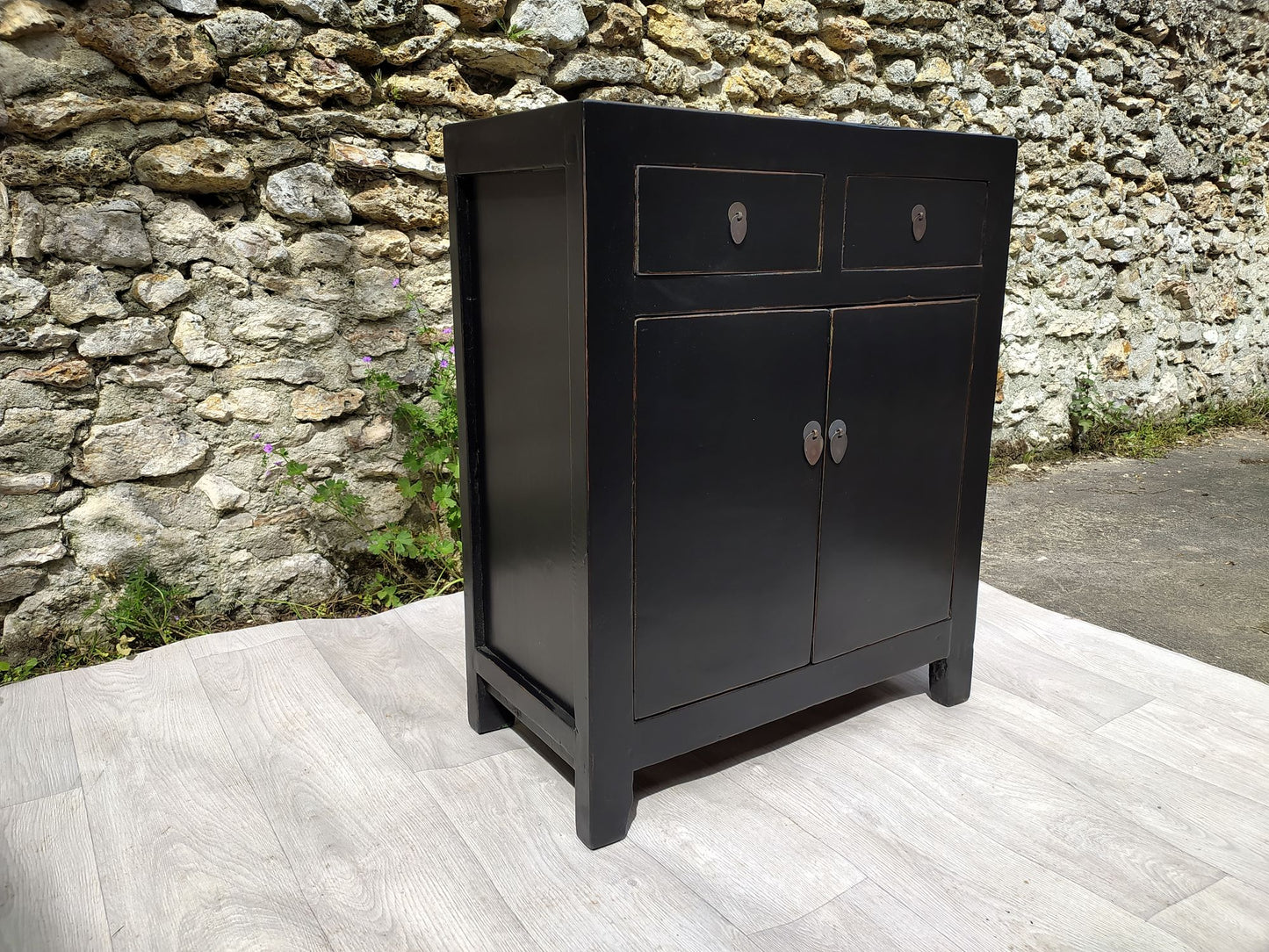 petit buffet 2 tiroirs 2 portes noir gauche