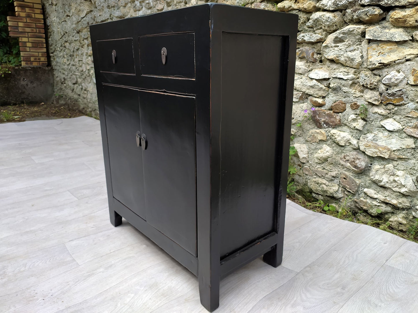 petit buffet 2 tiroirs 2 portes noir droit