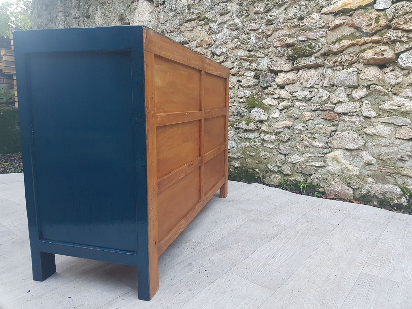 Commode 6 tiroirs laque bleue fonce droit arriere