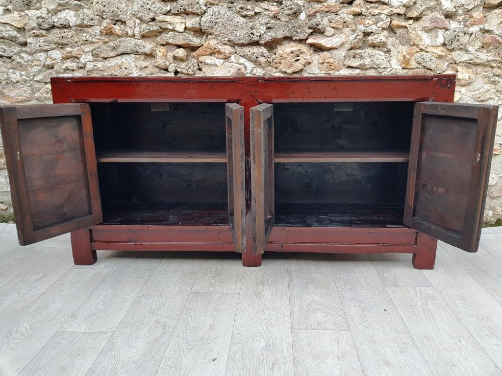 grand meuble buffet enfilade couleur rouge foncé rouge bordeaux laqué 5