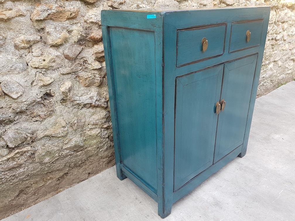 petit buffet 2 tiroirs 2 portes bleu turquoise gauche