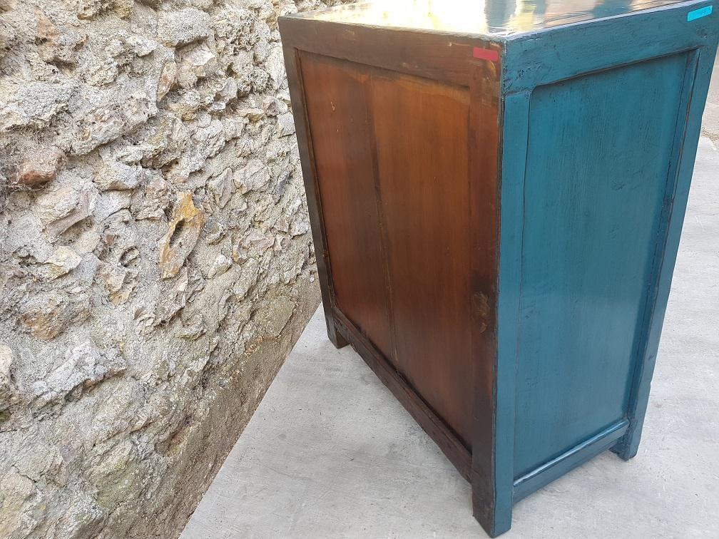 petit buffet 2 tiroirs 2 portes bleu turquoise arrière gauche