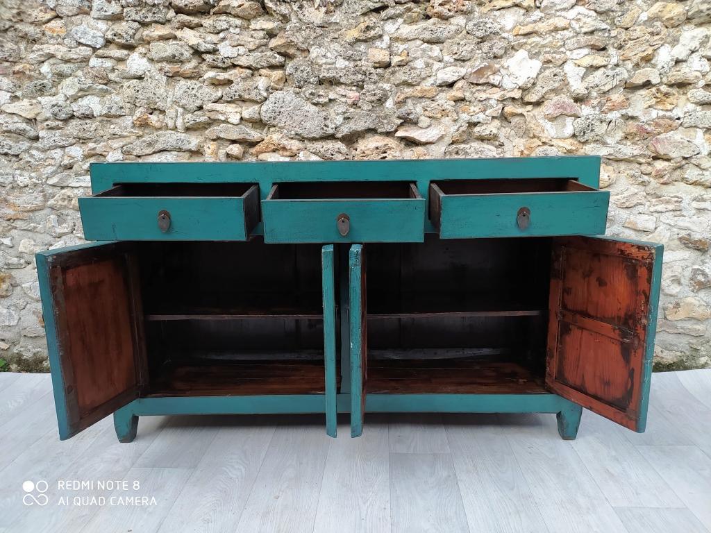grand meuble buffet commode 3 tiroirs 4 portes couleur bleu turquoise 5