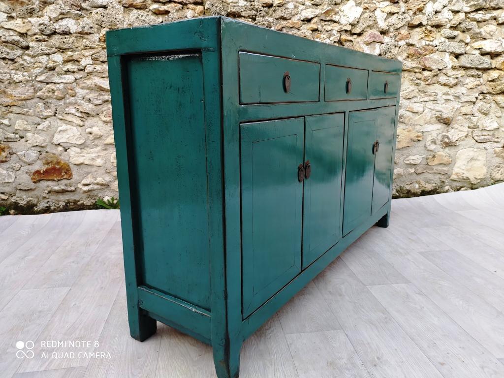 grand buffet 3 tiroirs 4 portes bleu turquoise gauche