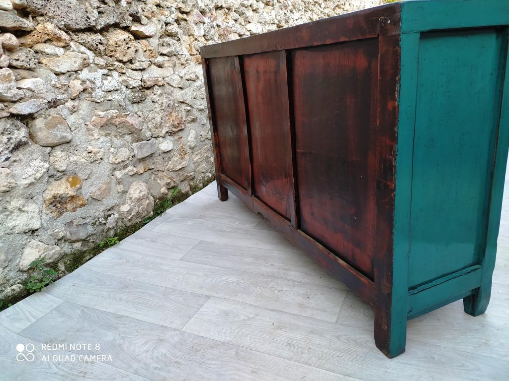 grand buffet 3 tiroirs 4 portes bleu turquoise arrière gauche