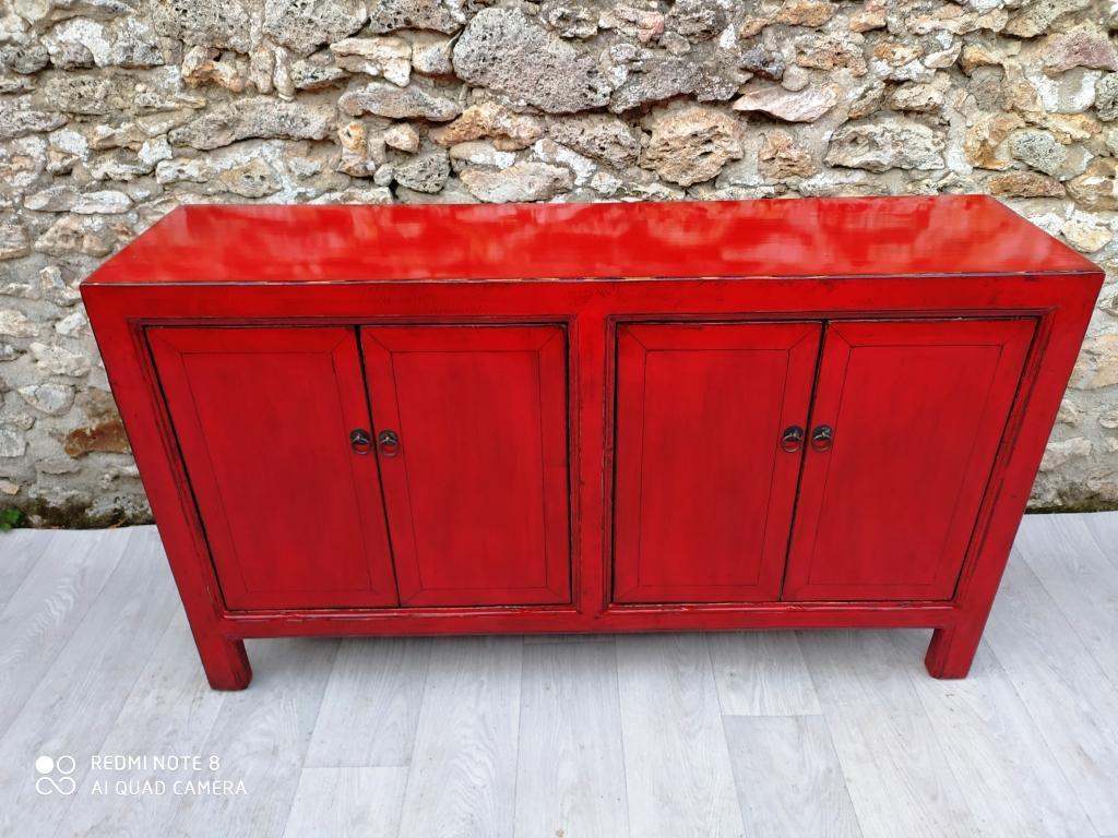 grand meuble buffet commode 4 portes couleur rouge clair 2