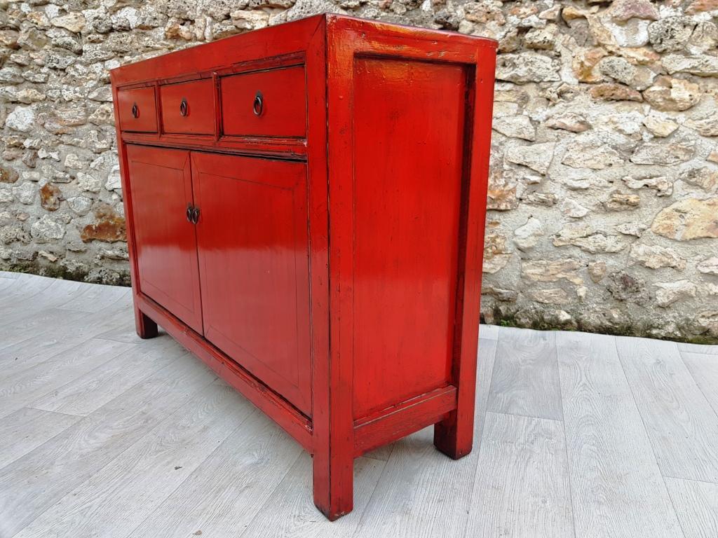 meuble 3 tiroirs 2 portes rouge clair droit