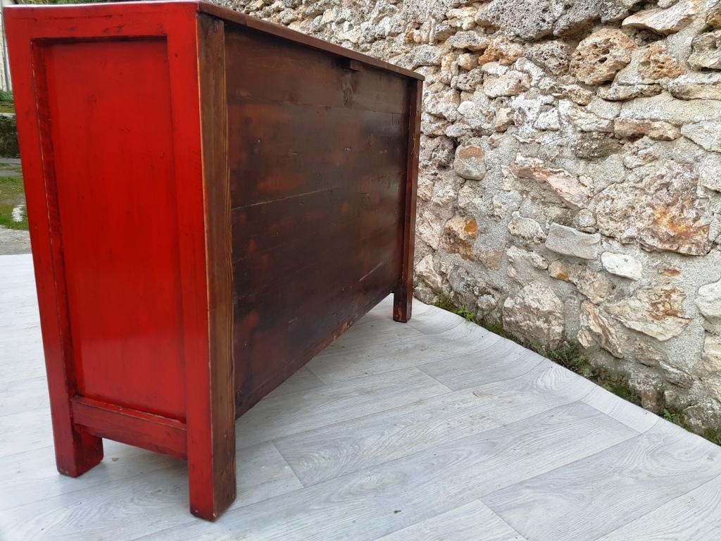 meuble 3 tiroirs 2 portes rouge clair arrière