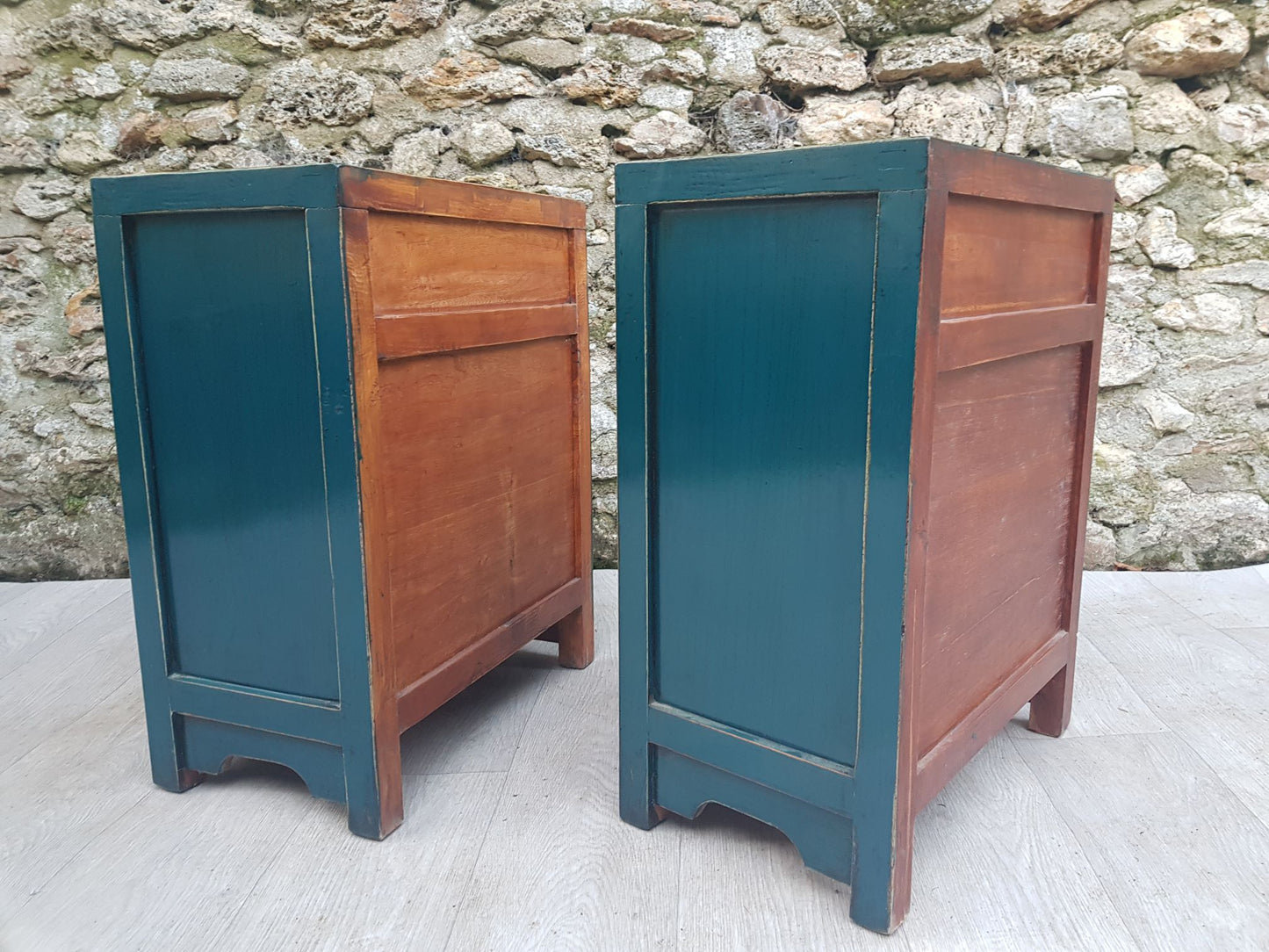 Small Dark Blue Lacquered Sideboard with White/Blue Floral Pattern