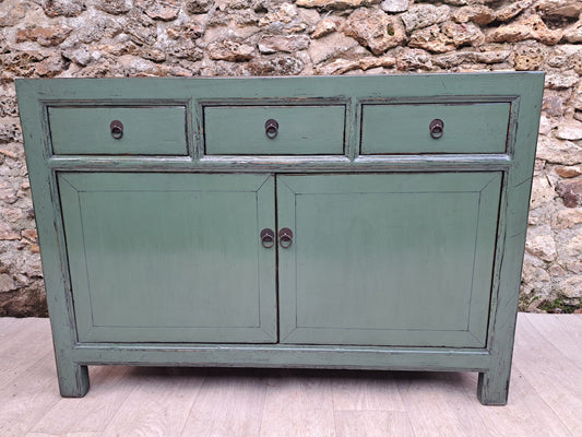 Buffet da soggiorno laccato blu turchese con 3 cassetti 2 ante