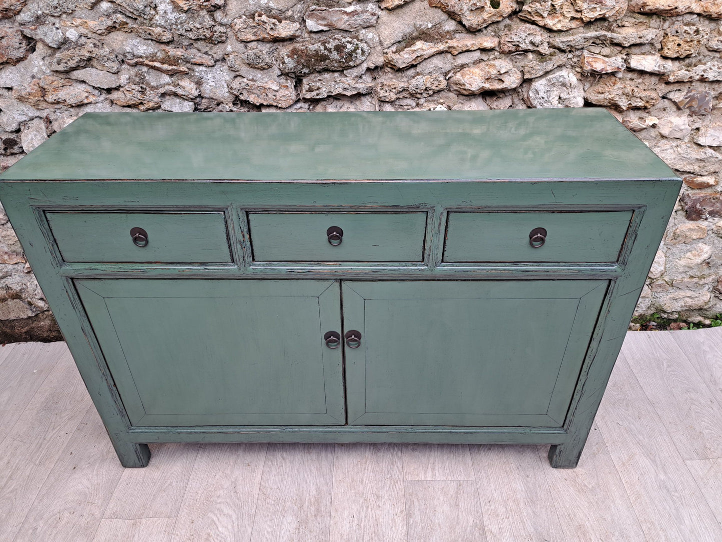 Buffet da soggiorno laccato blu turchese con 3 cassetti 2 ante