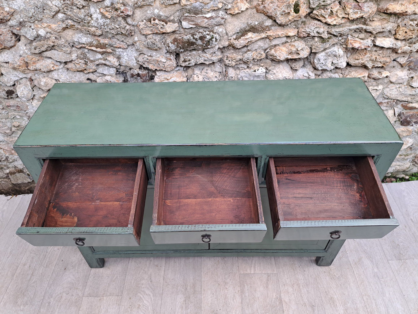 Buffet da soggiorno laccato blu turchese con 3 cassetti 2 ante