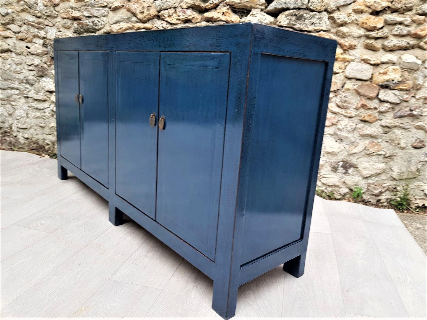 grand meuble buffet enfilade laqué bleu foncé gauche