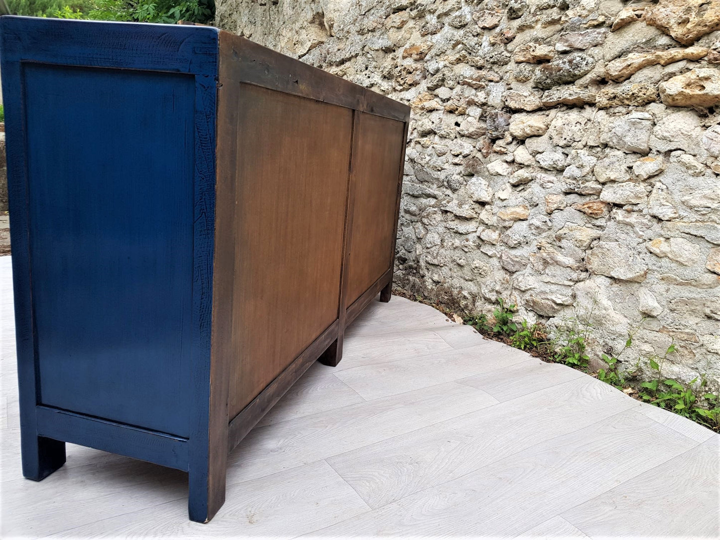 grand meuble buffet enfilade laqué bleu foncé arrière