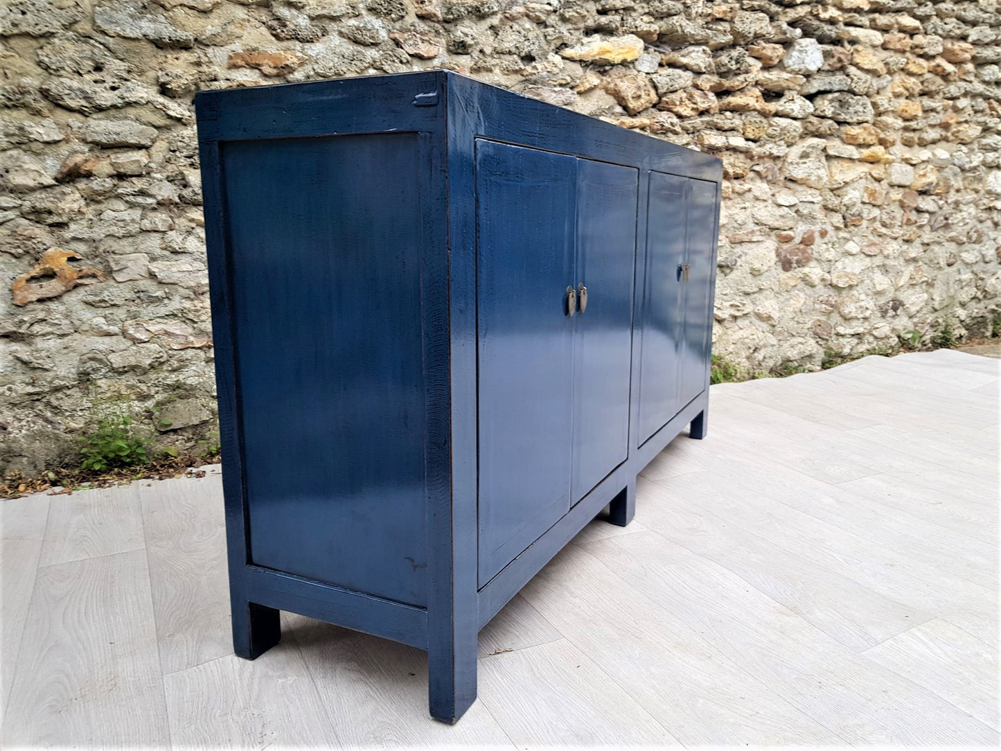 grand meuble buffet enfilade laqué bleu foncé droit