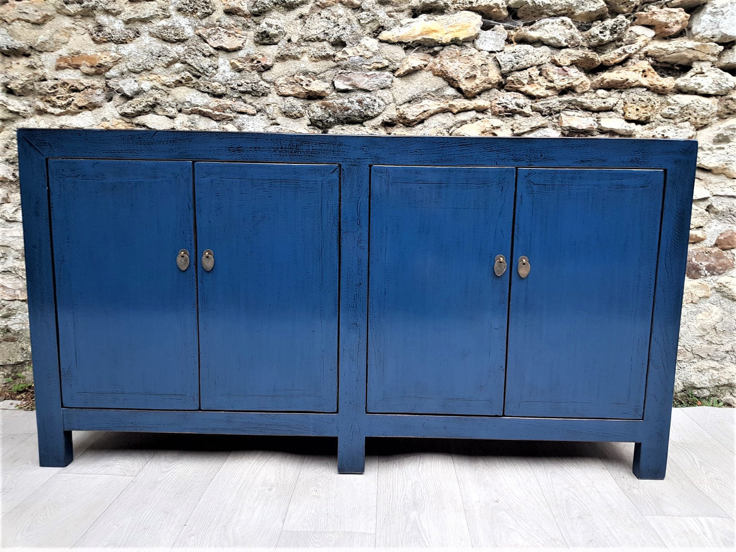 grand meuble buffet enfilade laqué bleu foncé face