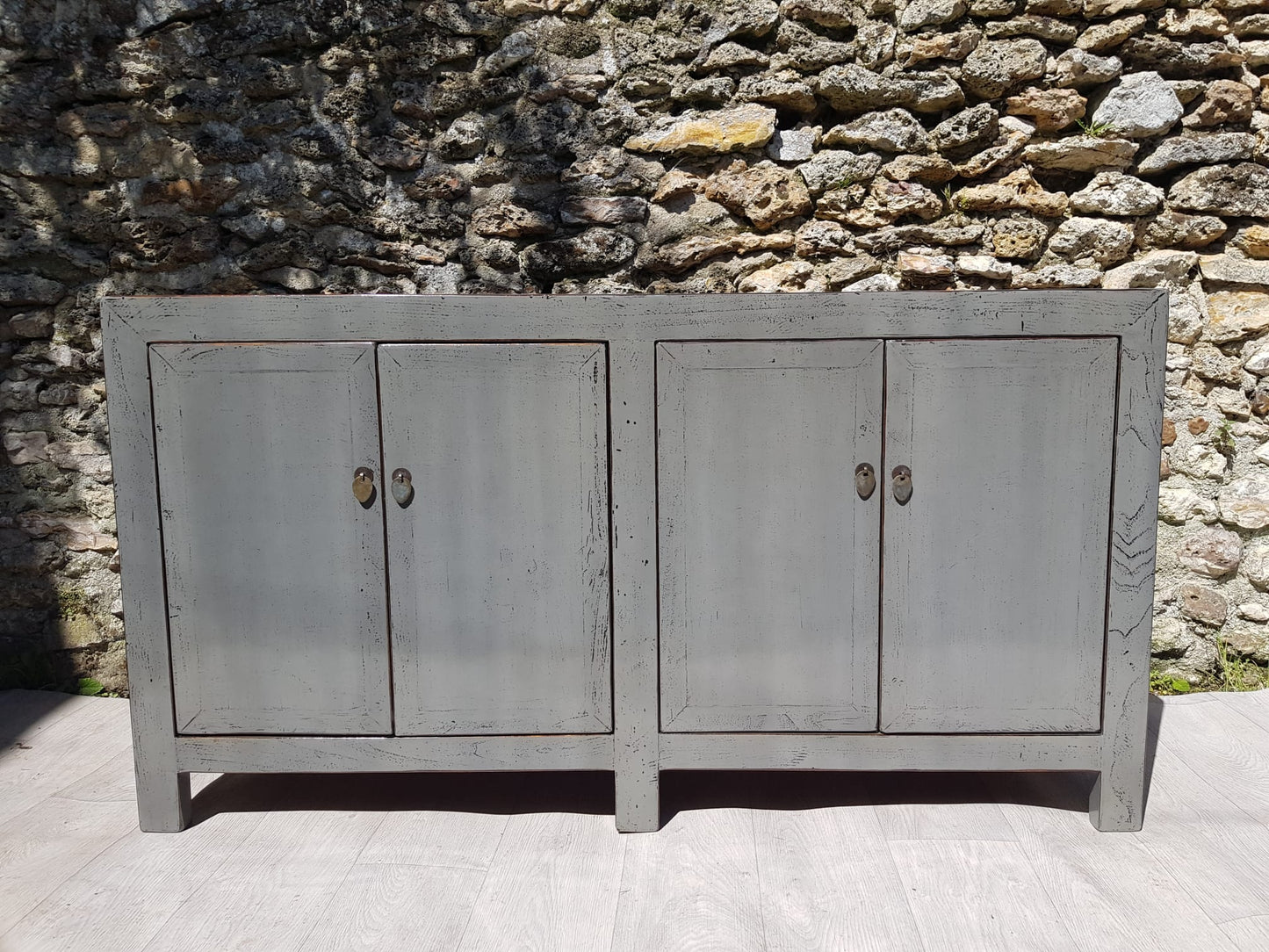 Grand Buffet Meuble Laqué Gris Moyen 4 Portes