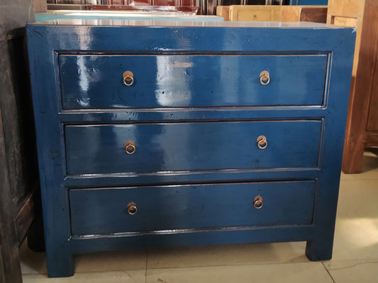 Dark Blue Patina Lacquered Chest of Drawers
