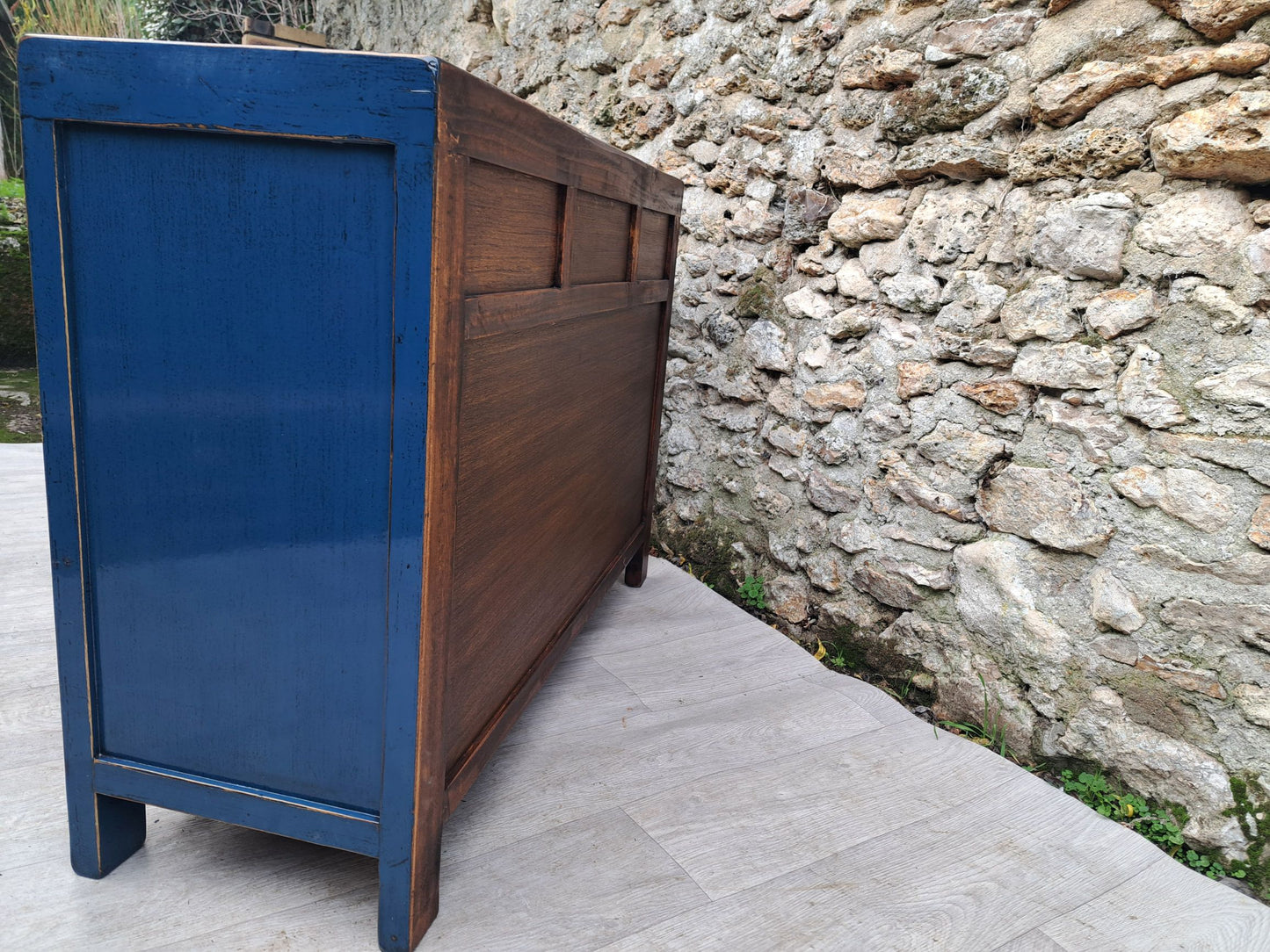 Buffet Salon Laqué Bleu Pétrole 3 Tiroirs 2 Portes | Mobello