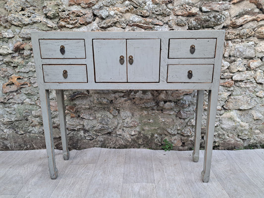 Console grise laquée 2 portes et 4 tiroirs face