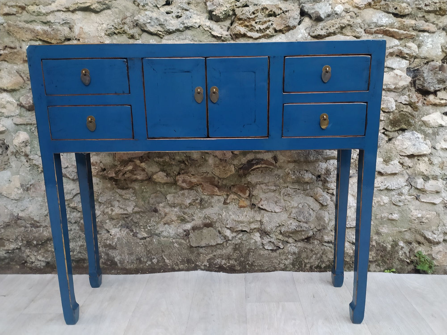 Console bleu pétrole laquée face