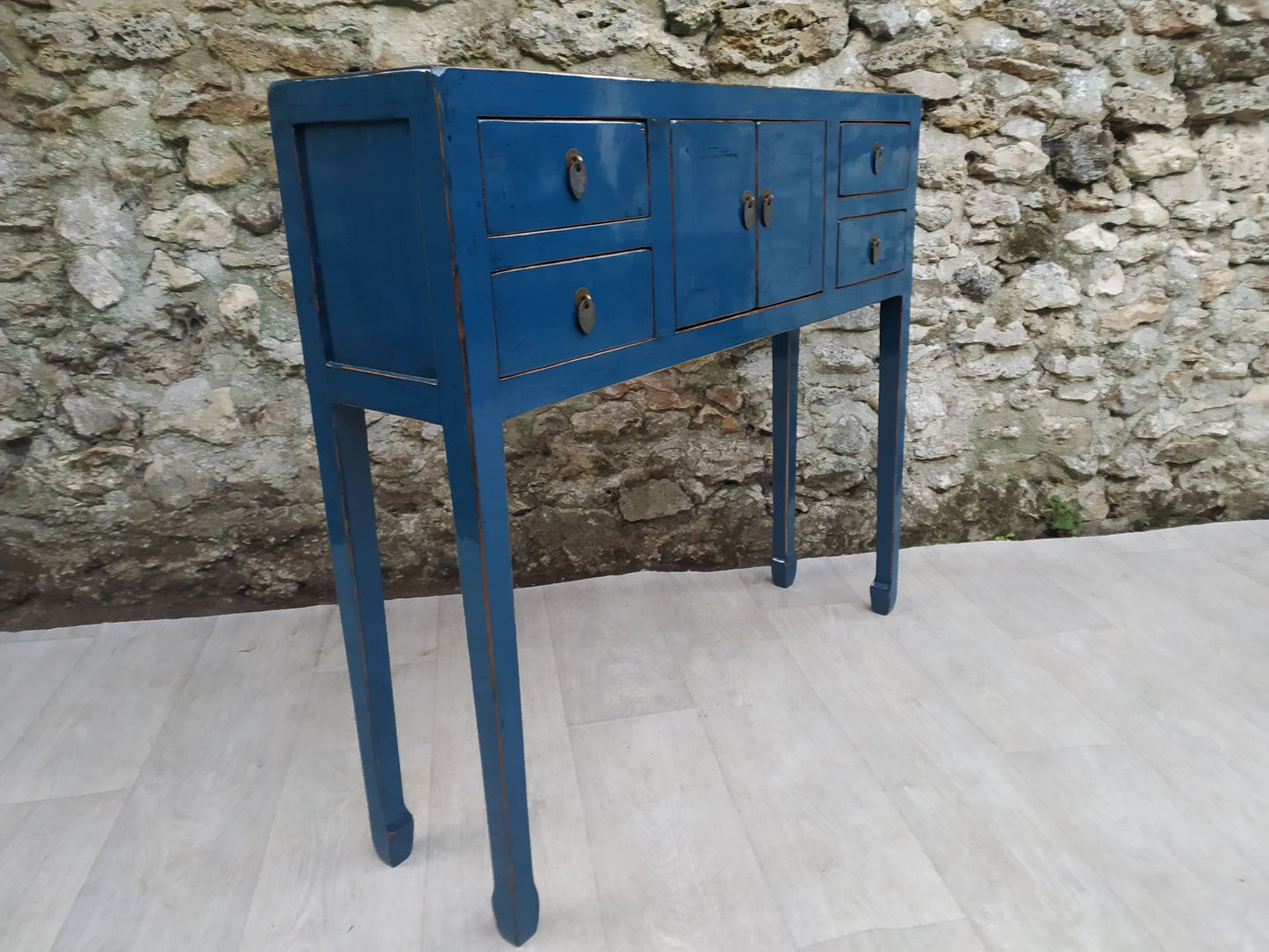 Console bleu pétrole laquée gauche