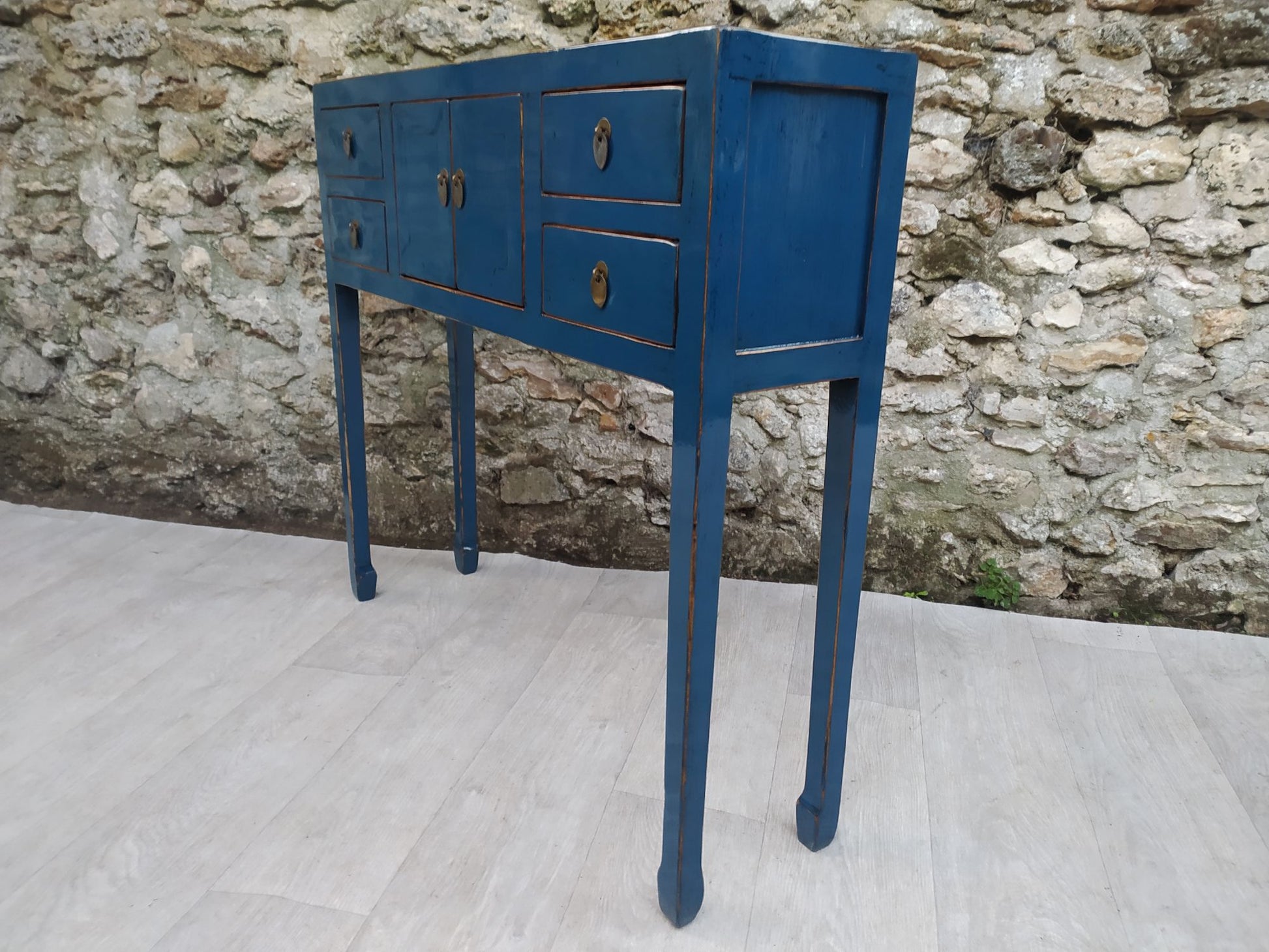 Console bleu pétrole laquée droite