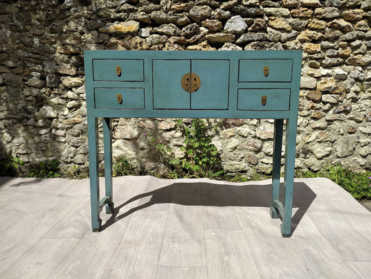 Emerald Green Lacquered Console Cabinet