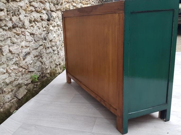 meuble buffet 3 tiroirs 2 portes vert émeraude laqué arrière