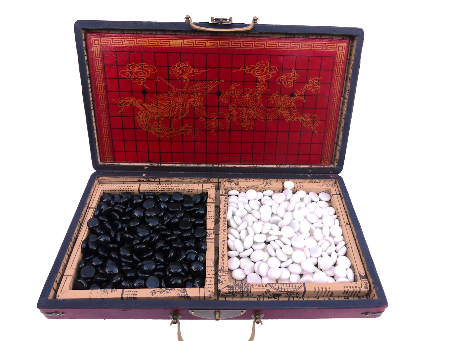 Jeu de Go boite ouverte pions blancs et noirs et Goban
