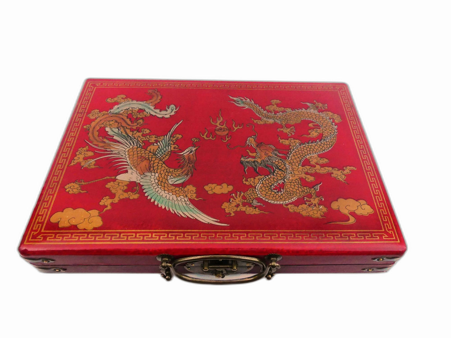 Jeu de mahjong boite fermee motif dragon phoenix