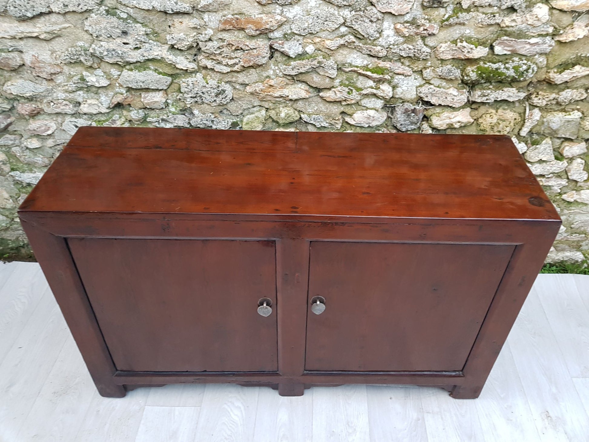 meuble buffet bahut moyen 2 portes bois massif orme foncé 2