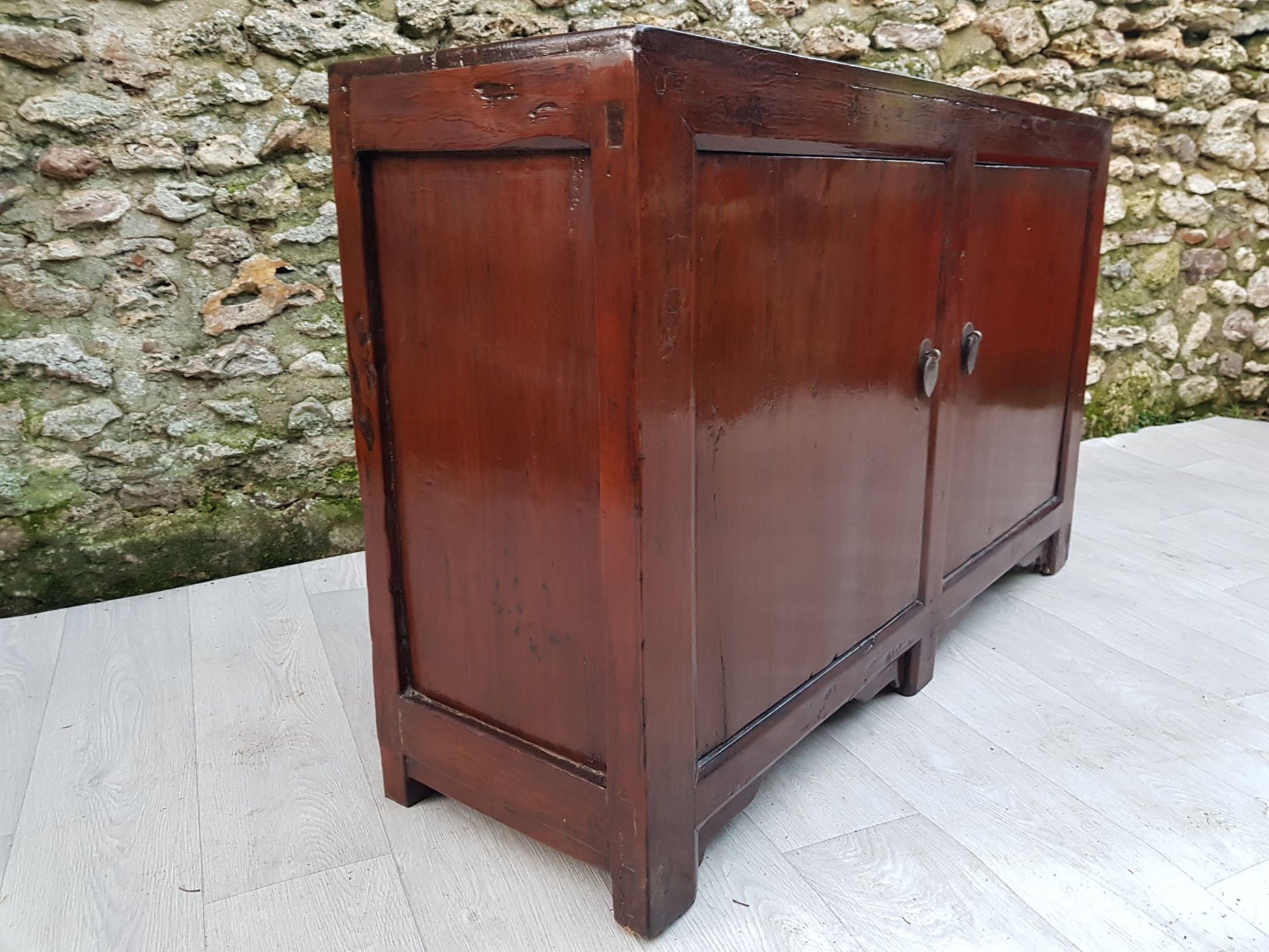 meuble buffet bahut moyen 2 portes bois massif orme foncé 4