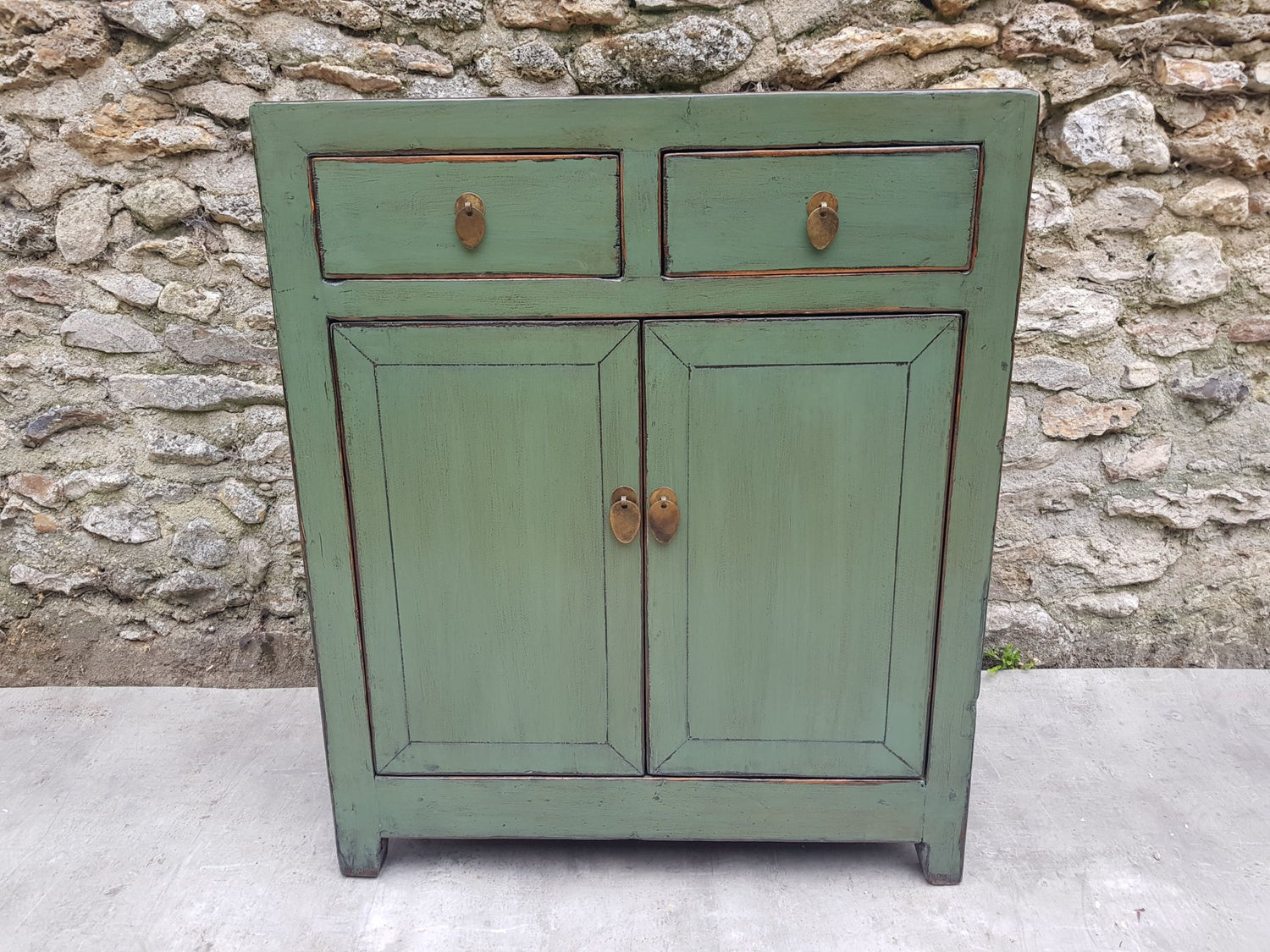 petit buffet 2 tiroirs 2 portes vert d'eau face