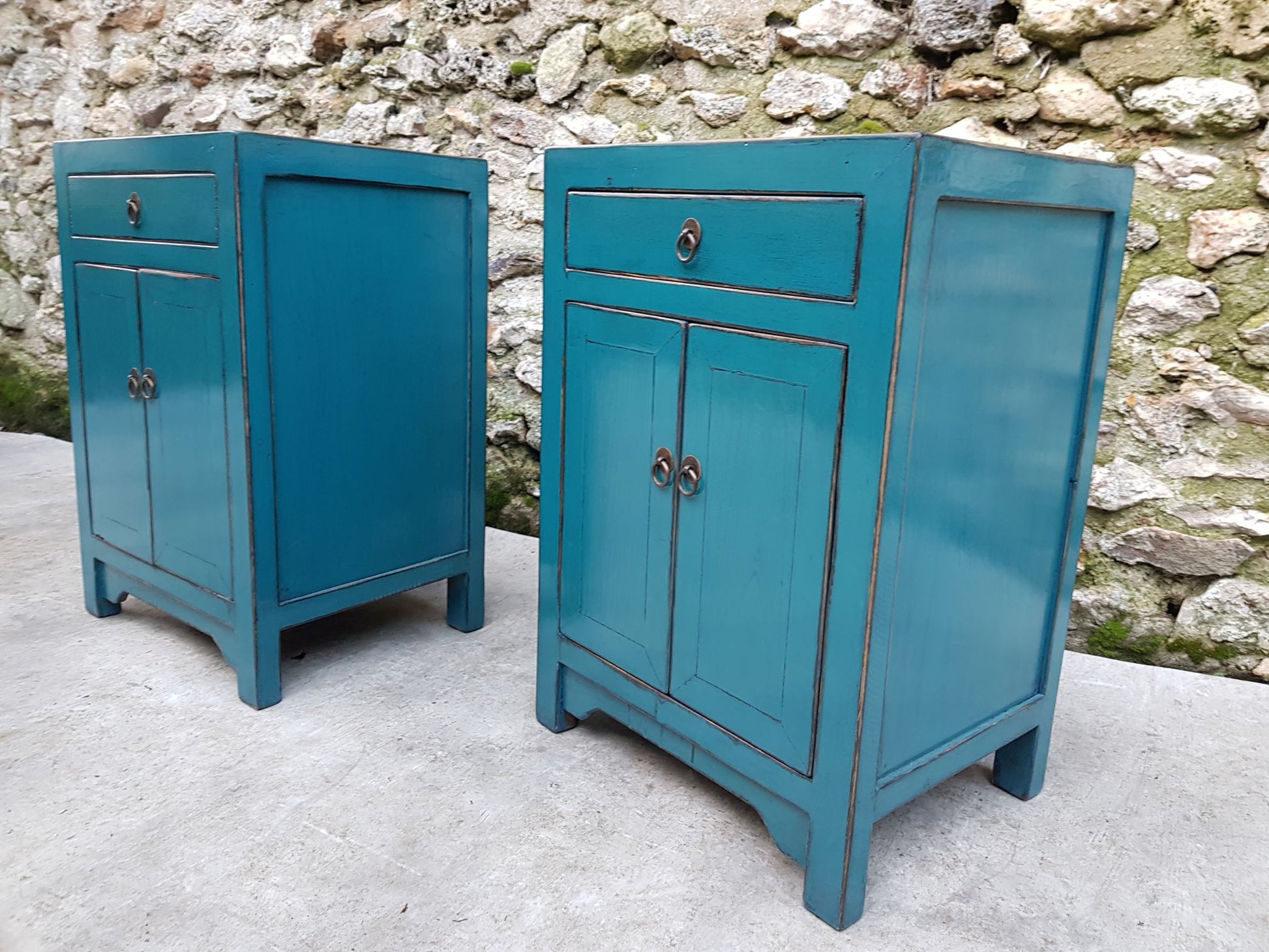 petit chevet table de nuit 1 tiroir 2 portes couleur bleu turquoise 3