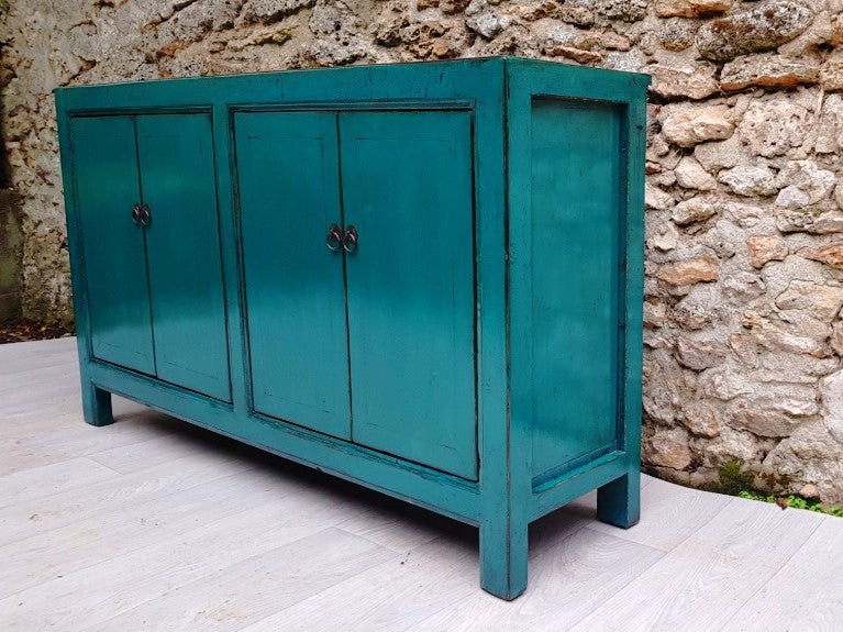 grand meuble buffet commode 4 portes couleur bleu turquoise 3