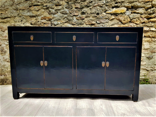 grand buffet enfilade meuble noir laqué face