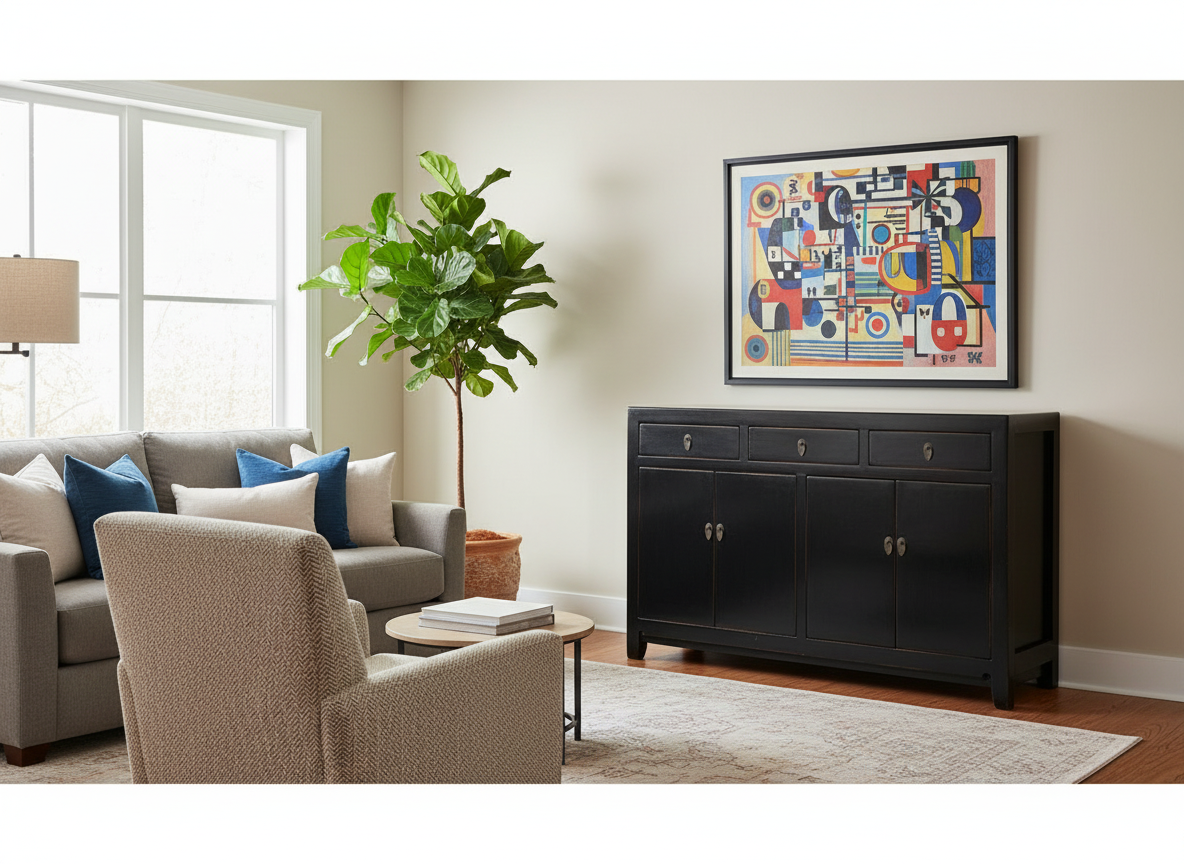 grand meuble noir dans salon