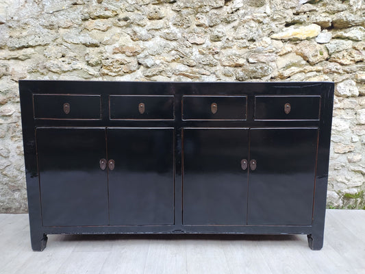 Grand buffet noir laqué 4 tiroirs 4 portes face