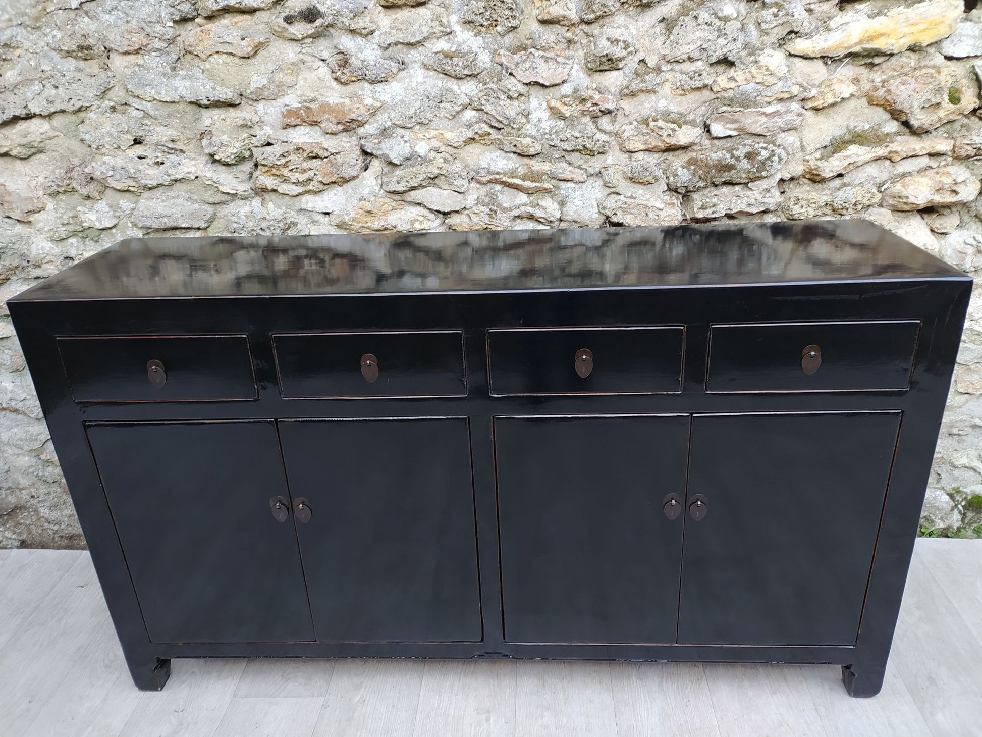 Grand buffet noir laqué 4 tiroirs 4 portes dessus