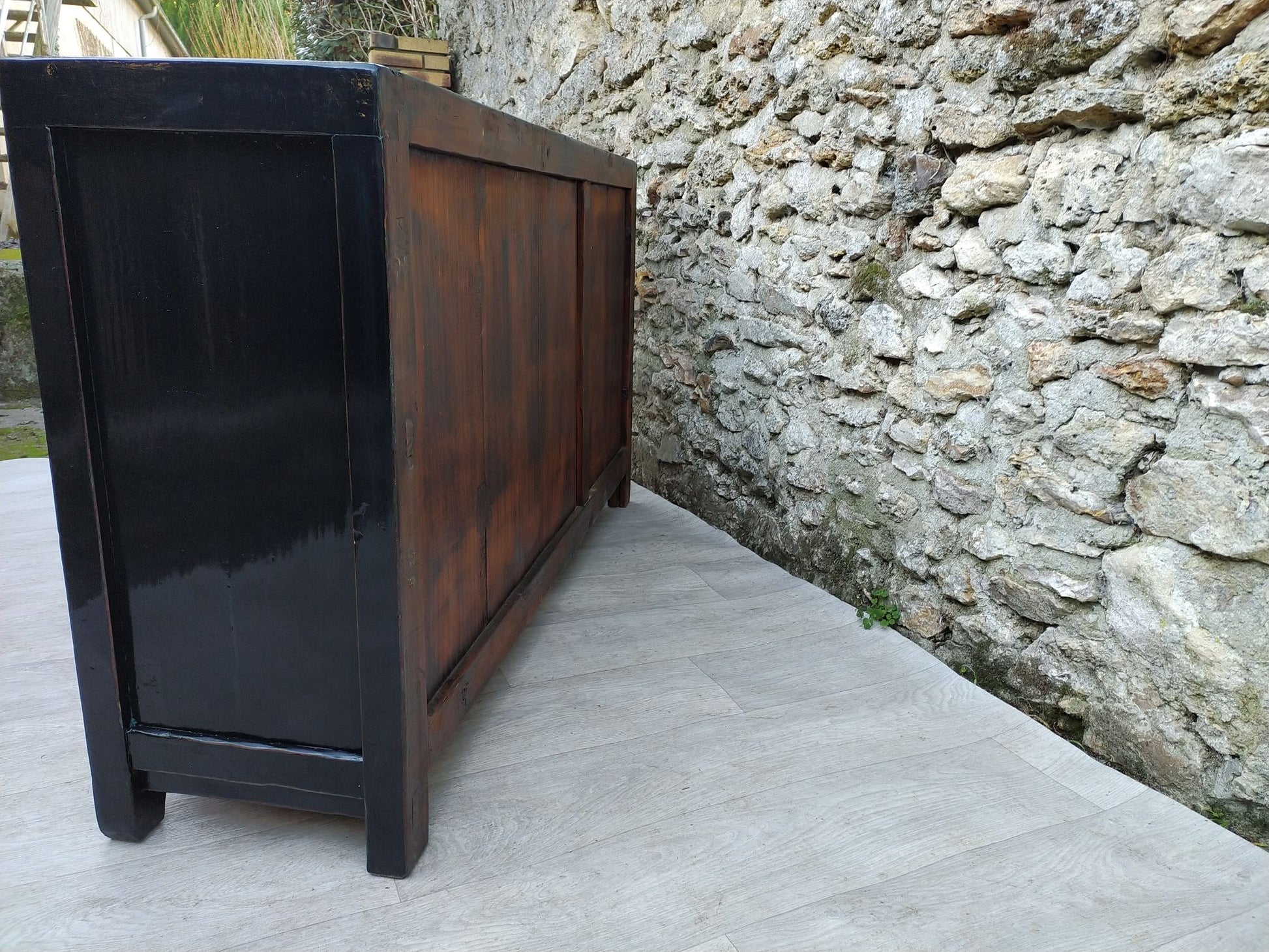 Grand buffet noir laqué 4 tiroirs 4 portes arrière