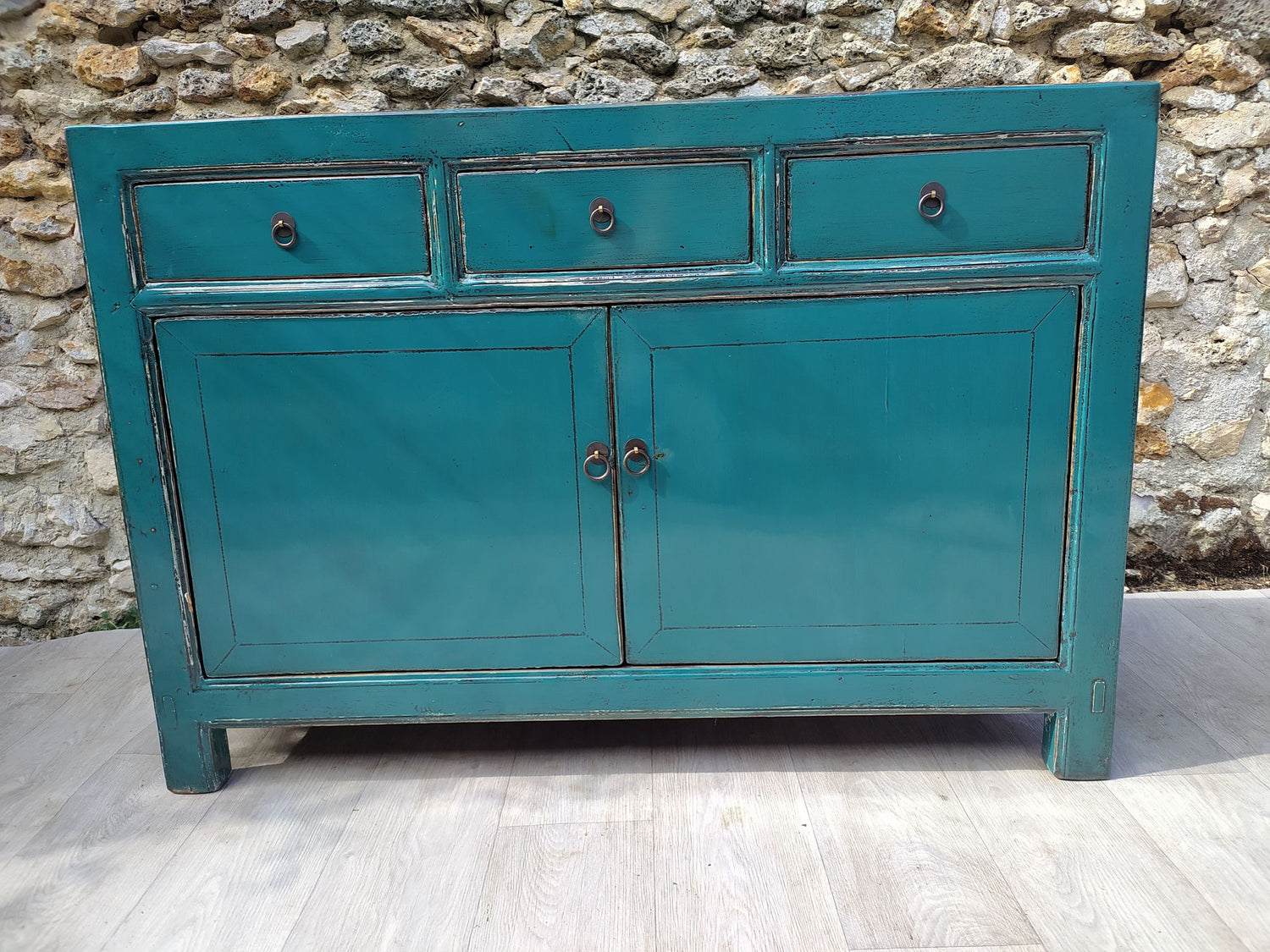 meuble orme massif bleu turquoise de face