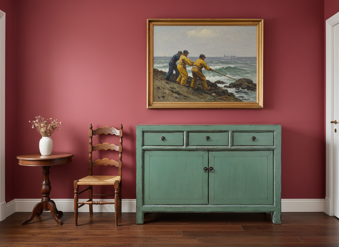 Meuble bois massif vert d'eau pour décoration d'intérieur